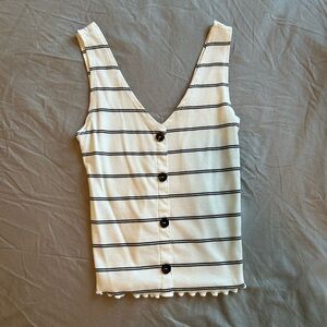 Black and White Striped Button-Down Women's Top